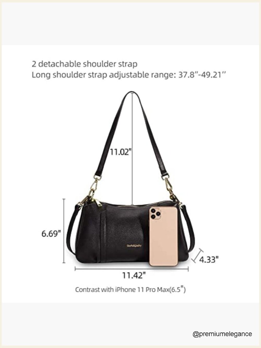Genuine Leather Shoulder Crossbody Purse Two Straps Hobo Bag - Picture 6 of 7